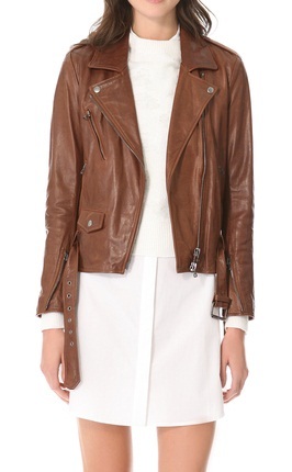 Women's Brown Biker Leather Jacket with Zipper Embellishment