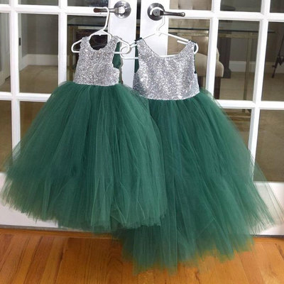 Sparkly turquoise tulle flower girl dresses with sequins - Thumbnail 2