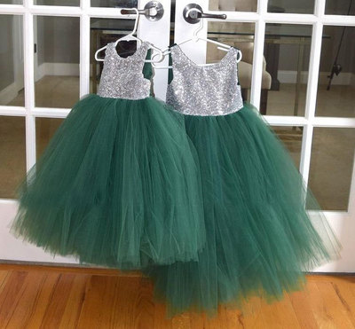 Sparkly Turquoise Tulle Flower Girl Dresses with Sequins