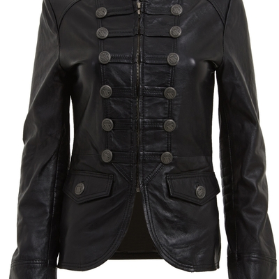 Women's military style embellished leather jacket - Thumbnail 5