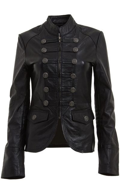 Women's Military Style Embellished Leather Jacket