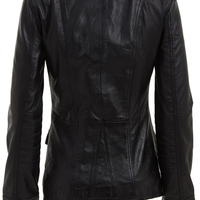 Women's Military Style Embellished Leather Jacket - Thumbnail 3