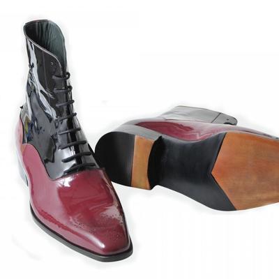 Men two tone patent leather boots, men brogue black and burgundy ankle boot - Thumbnail 5