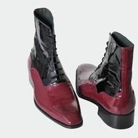 Men Two Tone Patent Leather Boots, Men Brogue Black And Burgundy Ankle Boot - Thumbnail 1