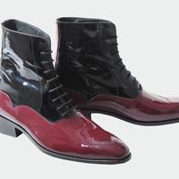 Men Two Tone Patent Leather Boots, Men Brogue Black And Burgundy Ankle Boot - Thumbnail 2