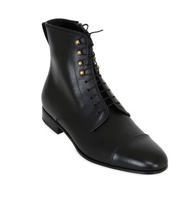 Men's Leather Ankle High Leather Boots with Metallic Eyelets