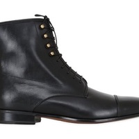 Men's Leather Ankle High Leather Boots with Metallic Eyelets - Thumbnail 1