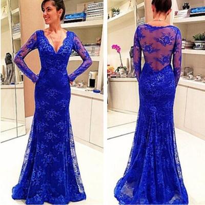 V neck long sleeves lace mother of the bride dresses - Thumbnail 4