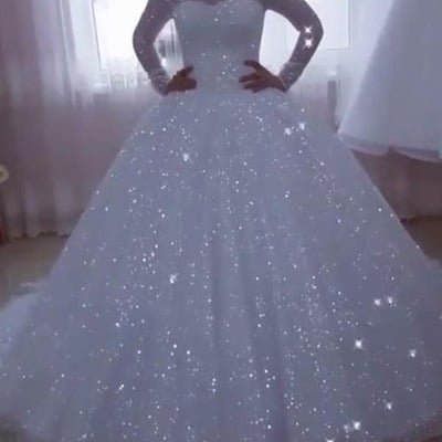 Sparkly long sleeves wedding dresses bridal gowns - Thumbnail 5