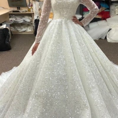 Sparkly wedding dresses bridal gowns princess dress with sleeves - Thumbnail 4