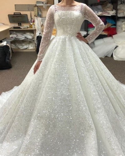 Sparkly Wedding Dresses Bridal Gowns Princess Dress with Sleeves