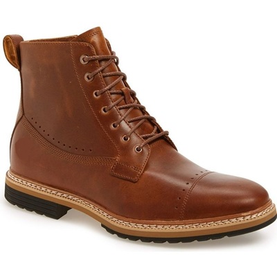 Handmade men lace up style boot, men brown ankle leather boot, cap toe boot - Thumbnail 2