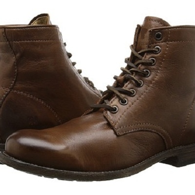 Handmade men lace up vintage brown ankle boot, men antique brown biker boot - Thumbnail 2