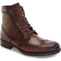 Handmade Men Wing Tip Brogue Lace Up Boot, Men Brown Ankle Leather Boot - Thumbnail 4