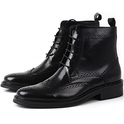 Handmade men black wingtip brogue ankle dress leather boot men leather boot - Thumbnail 2