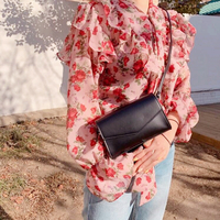 Sweet Flower Flounce Chiffon Blouse Women Shirt - Thumbnail 2