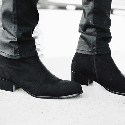 Handmade men black side zipper boot, men black suede leather boots - Thumbnail 5