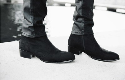 Handmade Men Black Side Zipper Boot, Men Black Suede Leather Boots