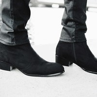 Handmade Men Black Side Zipper Boot, Men Black Suede Leather Boots - Thumbnail 4