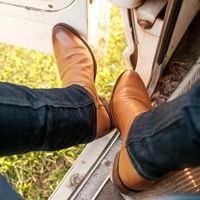 Handmade Mens Tan color Leather Cowboy boots, Western style cowboy boot - Thumbnail 1