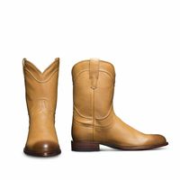Handmade Mens Tan color Leather Cowboy boots, Western style cowboy boot - Thumbnail 2