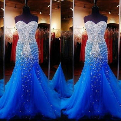 Newest empire waist royal blue beading long prom dresses,charming sweep train wedding dresses,sweetheart wedding gowns,evening dresses,411 - Thumbnail 5