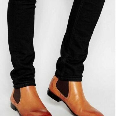 Handmade men tan color leather chelsea boots, me - Thumbnail 4