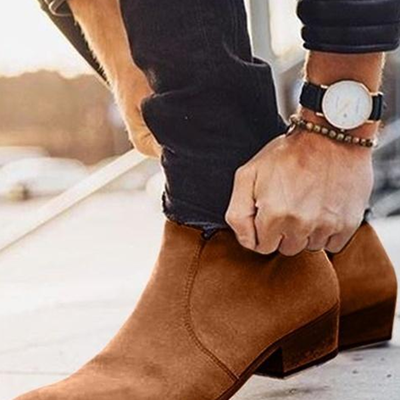 Handmade men brown suede ankle high zipper casual boots, men casual ankle boots - Thumbnail 4