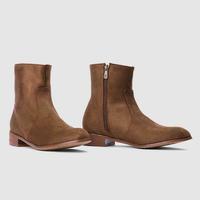 Handmade Men Brown Suede Ankle High Zipper Casual Boots, Men casual Ankle Boots - Thumbnail 1