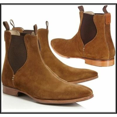 Handmade men tan suede chelsea boot, mens chelsea boot, ankle boot - Thumbnail 5