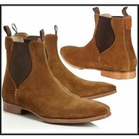 Handmade Men Tan Suede Chelsea Boot, Mens Chelsea Boot, Ankle Boot - Thumbnail 4