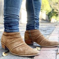 New Handmade Pure Suede Leather Camel Cowboy Boots for Men's - Thumbnail 1