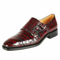 Handmade Mens Burgundy Crocodile dress monk shoes, Alligators shoes for men - Thumbnail 1