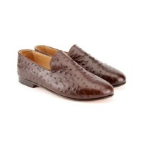 Handmade Brown Ostrich Leather Stylish Loafer Shoes for Men's - Thumbnail 1