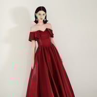 Burgundy satin long prom dress evening dress - Thumbnail 2