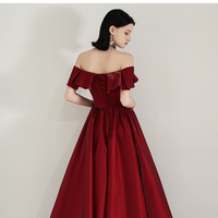 Burgundy satin long prom dress evening dress - Thumbnail 4