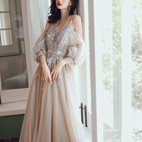 A line tulle lace long prom dress formal dress - Thumbnail 3