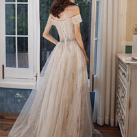 White tulle sequins long prom dress formal dress - Thumbnail 1