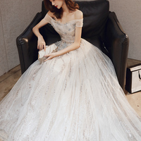 White tulle sequins long prom dress formal dress - Thumbnail 2