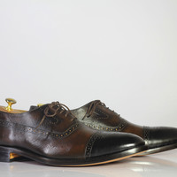 Handmade Brown Cap Toe Shoes Stylish Leather Lace Up Shoes For Men's - Thumbnail 3