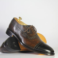 Handmade Brown Cap Toe Shoes Stylish Leather Lace Up Shoes For Men's - Thumbnail 1