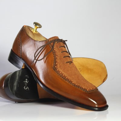 Handmade brown square toe shoes stylish leather lace up shoes for men's - Thumbnail 3