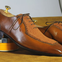 Handmade Brown Square Toe Shoes Stylish Leather Lace Up Shoes For Men's - Thumbnail 3