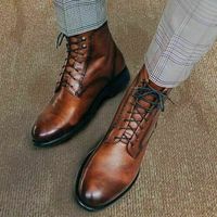 Men's Handmade Leather Tan Ankle High Boots, Custom Made Men Boots - Thumbnail 4