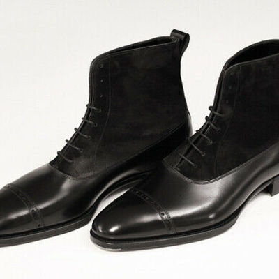 New-handmade men oxford dress boot, men black suede and leather ankle high boots - Thumbnail 4