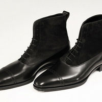 NEW-Handmade Men Oxford Dress Boot, Men Black Suede and Leather Ankle High Boots - Thumbnail 4