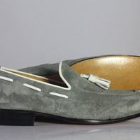 Handmade Gray Tussles Loafers Shoes Stylish Suede Shoes For Men's - Thumbnail 3