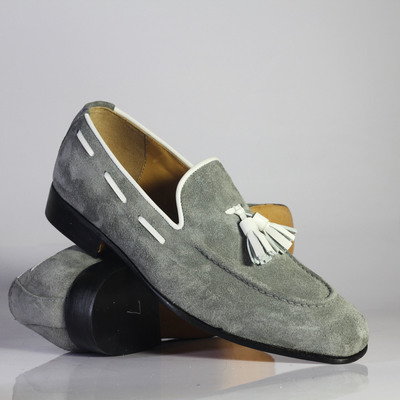Handmade gray tussles loafers shoes stylish suede shoes for men's - Thumbnail 2