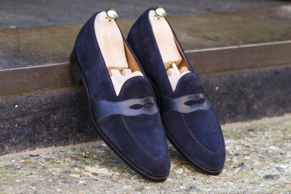 Navy Blue Suede Penny Loafer Moccasin 