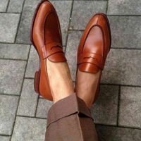 Handmade Men brown Leather Moccasins dress Shoes, Loafer, Men brown Formal Shoes - Thumbnail 1